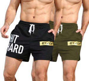 LOTHRIC Printed Men Black, Green Gym Shorts