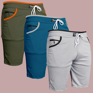 WeReKo Solid Men Light Blue, Green, Silver Casual Shorts