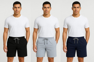 Mavis Solid Men Black, Grey, Dark Blue Regular Shorts