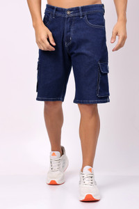London Hills Solid Men Denim Dark Blue Denim Shorts