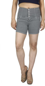FCK-3 Solid Women Denim Grey Denim Shorts