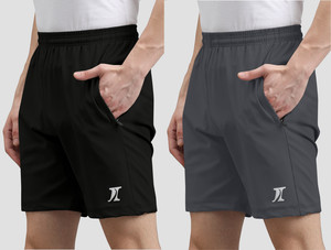 INDICLUB Solid Men Black, Dark Grey Casual Shorts