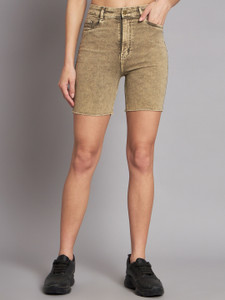 GUTI Solid Women Gold Denim Shorts