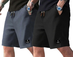 Flicfol पुरुषों के लिए सॉलिड ग्रे, काला रेगुलर शॉर्ट्स