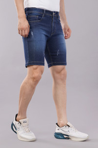 NIVASU Solid Men Dark Blue Denim Shorts