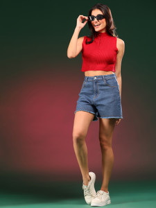 KOTTY Solid Women Blue Denim Shorts