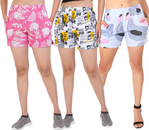 HOTFITS Printed Women Multicolor Regular Shorts, Casual Shorts, Night Shorts