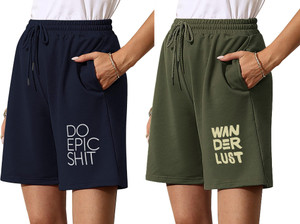 HOTFITS Printed Women Blue, Green Regular Shorts, Casual Shorts, Night Shorts
