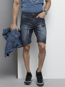 The Indian Garage Co. Solid Men Dark Blue Denim Shorts
