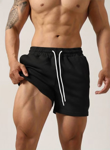 PRAVAHA Solid Men Black Regular Shorts