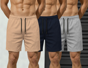 TRIPR Solid Men Beige, Dark Blue, Grey Regular Shorts