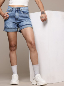 Roadster Solid Women Blue Denim Shorts