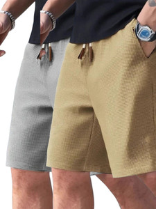 GAJVU Self Design Men Grey, Beige Casual Shorts