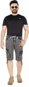 QFA Dyed/Washed Men Denim Grey Cargo Shorts