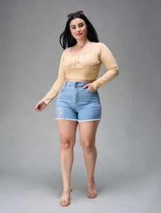 Miss Chase Solid Women Denim Blue Denim Shorts