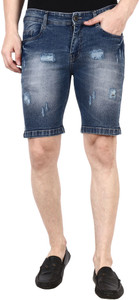 Rend Distressed Men Denim Blue Denim Shorts