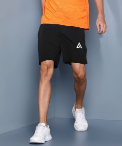 Adrenex Solid Men Black Basic Shorts, Regular Shorts, Cycling Shorts, Running Shorts, Sports Shorts