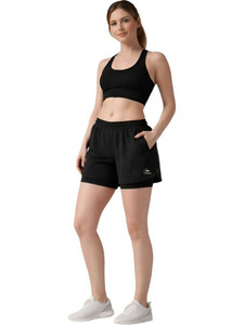 HOUSE OF FUSION Solid Women Black Gym Shorts