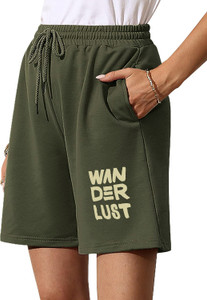 HOTFITS Solid Women Green Regular Shorts, Casual Shorts, Night Shorts