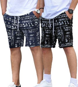 Jungle Berry Graphic Print Men Black, Dark Blue Regular Shorts