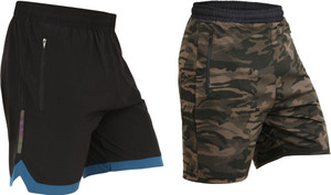 NINQ Solid Men Black, Dark Green Sports Shorts