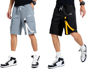HVBK Printed Men Black, Grey Regular Shorts