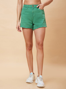Globus Solid Women Green Denim Shorts
