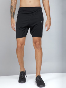 TECHNOSPORT Solid Men Black Sports Shorts