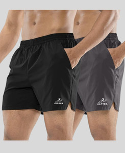 GymWear Solid Men Black Gym Shorts, Running Shorts, Regular Shorts, Cycling Shorts, Sports Shorts