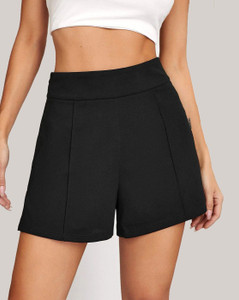 Spatula Solid Women Black Casual Shorts
