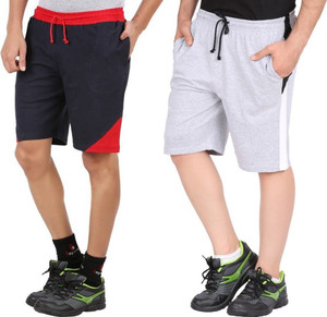 Trendolo Color Block Men Grey, Dark Blue Casual Shorts