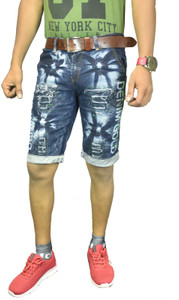 IndiForce Dyed/Washed Men Dark Blue Denim Shorts