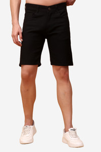 PRJ IN STYLE Solid Men Denim Black Regular Shorts