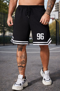 North Emeric Printed, Striped Men Black Sports Shorts, Gym Shorts