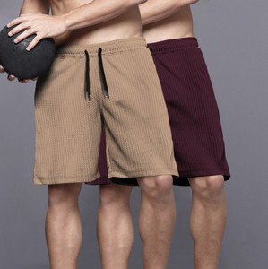 TRIPR Solid Men Beige, Maroon Regular Shorts