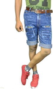 IndiForce Dyed/Washed Men Blue Denim Shorts