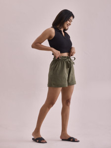 GO COLORS Solid Women Green Casual Shorts