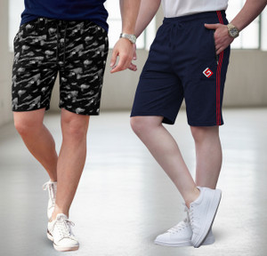 FEEL TRACK Printed Men Black, Dark Blue Regular Shorts