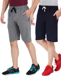 Thirteen Eleven Self Design Men Grey, Dark Blue Regular Shorts