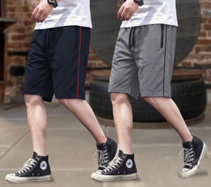 FEEL TRACK Solid Men Dark Blue, Grey Regular Shorts
