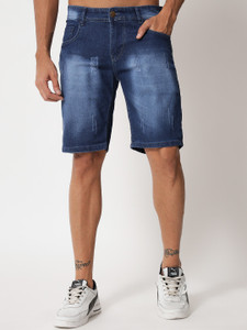 Rend Dyed/Washed Men Denim Dark Blue Denim Shorts