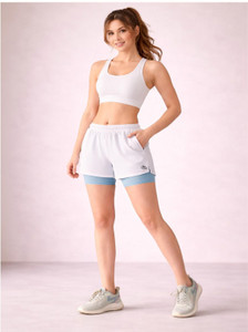 HOUSE OF FUSION Solid Women White, Blue Gym Shorts