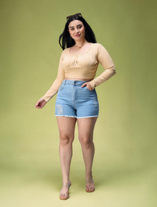 Miss Chase Solid Women Denim Blue Regular Shorts