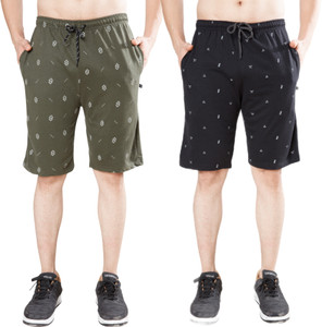 WILD CAMO Printed Men Green, Black Regular Shorts