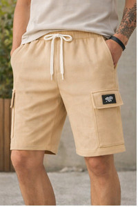 FABFLEE Solid Men Beige Basic Shorts
