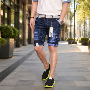 QFA Dyed/Washed Men Denim Dark Blue Denim Shorts