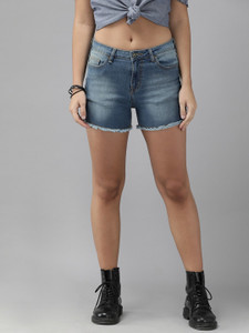 Roadster Dyed/Washed Women Blue Denim Shorts