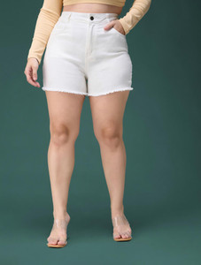 Miss Chase Solid Women Denim White Denim Shorts