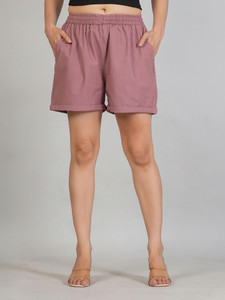 VENITYWAVE Solid Women Pink Regular Shorts