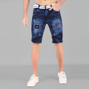 James & Warne Dyed/Washed Men Denim Dark Blue Denim Shorts
